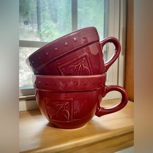 2 Vintage Red Leaf Mugs